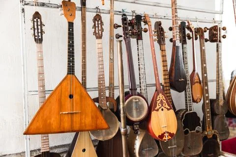 A variety of Asian stringed musical instruments Stock Photos