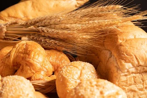 A variety of bakery on the table. Stock Photos