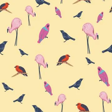 Variety of birds seamless vector pattern Illustrazione stock