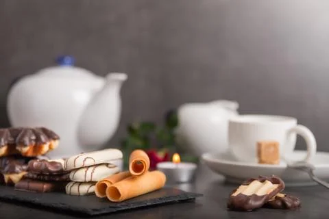 Variety of biscuits on a table Stock Photos