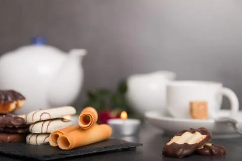 Variety of biscuits on a table Stock Photos