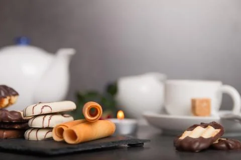 Variety of biscuits on a table Foto stock
