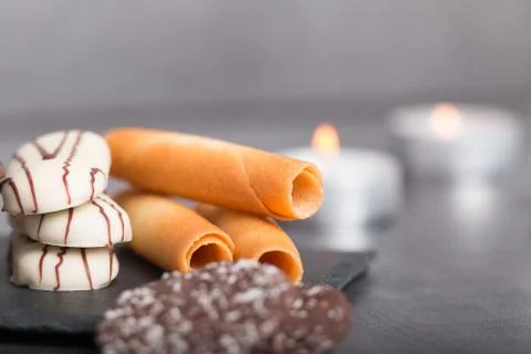Variety of biscuits on a table Stock Photos