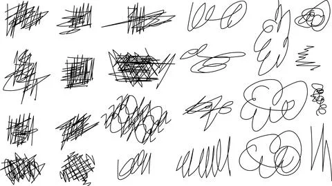 A variety of black curved scattered scribble lines. A set of doodles Stock Illustration