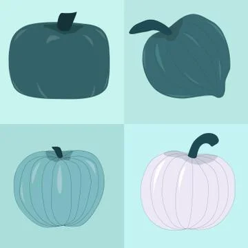 Variety of blue pumpkins Stock Illustration