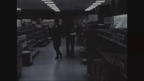 Variety of branded products displayed at the base Exchange store - 1973 Stock Footage 99908791