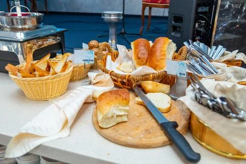Variety of Bread on Buffet Table Stock Photos