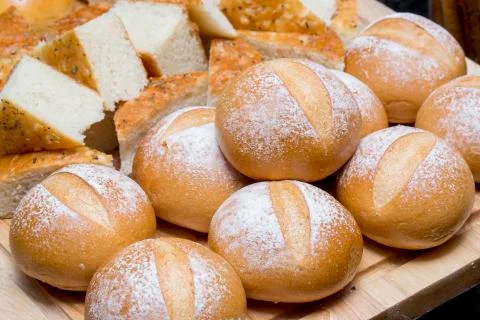 Variety of bread with icing 스톡 사진