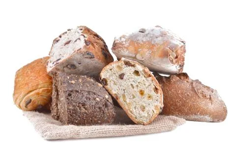 Variety of bread on white background Stock Photos