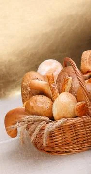 Variety of breads, copy space above Stock Photos