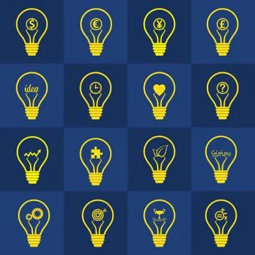 Variety of business  idea light bulb set Stock Illustration