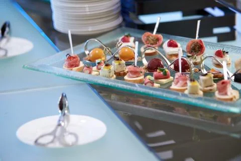 A variety of canapes Foto stock