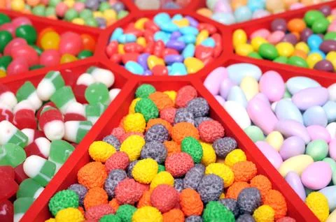 Variety of candy in the tray Stock Photos