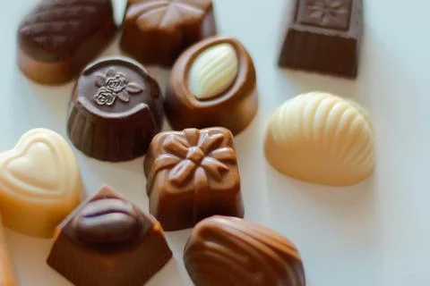A variety of chocolates close-up Fotos Stock