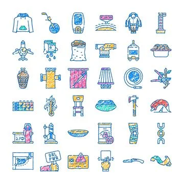 Variety of colorful doodle objects and item icons Stock Illustration