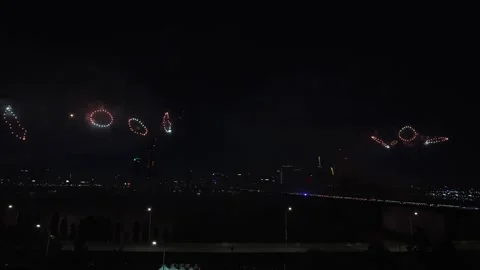 Variety of Colorful Fireworks Displays Exploding Above Han River of the Stock Footage 288183950