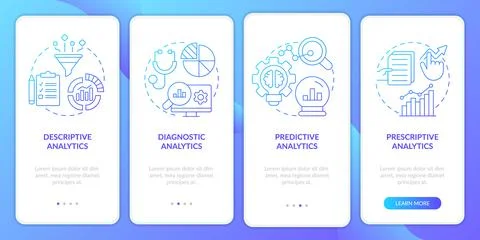 Variety of data analytics blue gradient onboarding mobile app screen Ilustração Stock