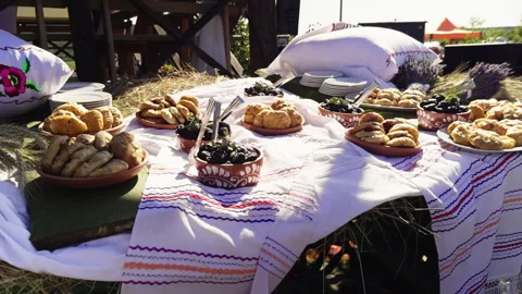 A Variety of Delicious Assorted Breads and Pastries Arranged Beautifully on a Stock Footage 280597492