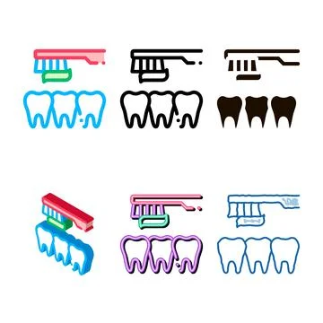 Variety dentist teeth cleaning vector thin line sign icon Stock Illustration