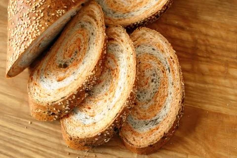 Variety of different fresh bread. sliced loaf of bread 스톡 사진