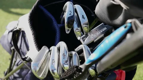 A variety of different Golf clubs at Old Course in St Andrews, Scotland Stock Footage