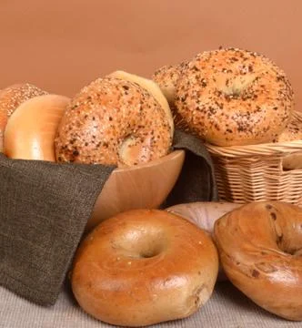 Variety of different types of bagels Stock Photos