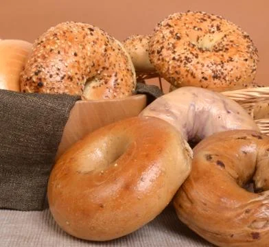 Variety of different types of bagels Stock Photos