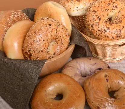 Variety of different types of bagels Stock Photos