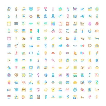 Variety of digital graphic elements and outline symbols Stockillustratie