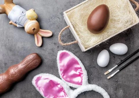 Variety of Easter decoration on a rustic background Stock Photos