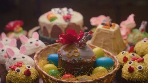 A variety of Easter products on the table. Range. Easter. Stock Footage 123649619