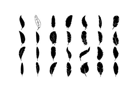 Variety of Feather Silhouettes Collection. Vector icon. Stock Illustration