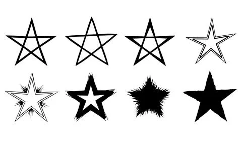 Variety of five pointed star hand drawn vector icons set Illustrazione stock