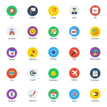 Variety of Flat Rounded Icons Stock Illustration