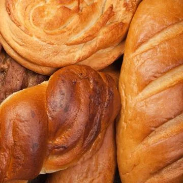 Variety of fresh bread background Stock Photos