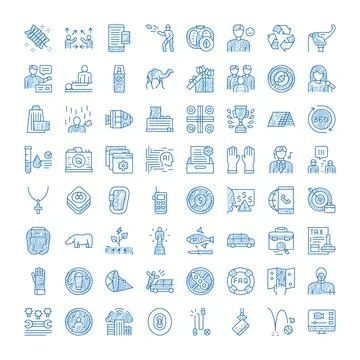 Variety of hand drawing blue doodle icons Stock Illustration