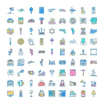 Variety of hand drawing doodle line icons and symbols Stock Illustration
