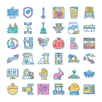 Variety of hand drawing scribble doodle icons set Stock Illustration