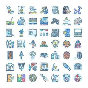 Variety of hand drawing scribble icons set 스톡 일러스트