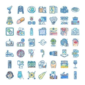 Variety of hand drawing scribble line icons Stock Illustration