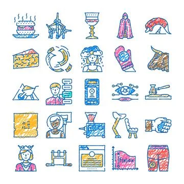 Variety of hand drawing scribble style icons set Stock Illustration