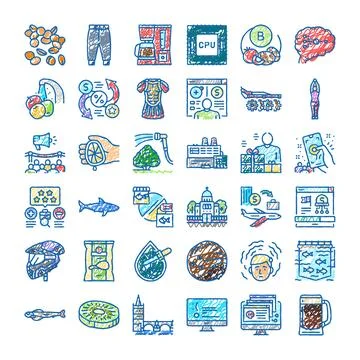 Variety of hand drawing textured vector icons 스톡 일러스트