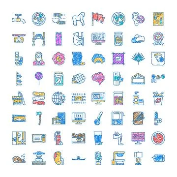 Variety of hand drawn scribble doodle icons collection Stock Illustration