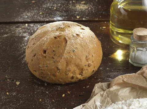 Variety of handmade bread On a rustic backdrop Stock Photos