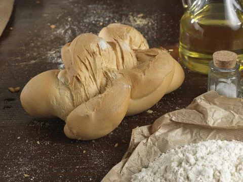 Variety of handmade bread On a rustic backdrop Stock Photos