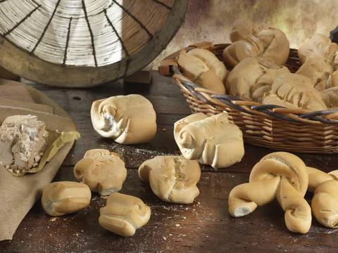 Variety of handmade bread On a rustic backdrop Stock Photos