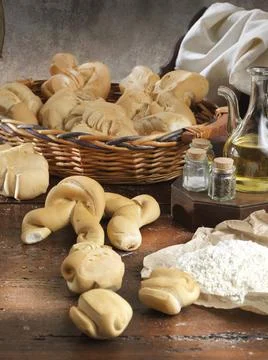 Variety of handmade bread On a rustic backdrop Stock Photos