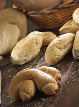 Variety of handmade bread On a rustic backdrop Stock Photos