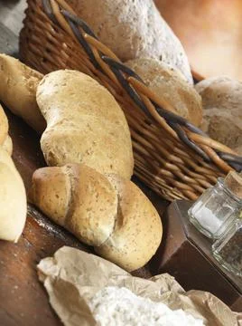 Variety of handmade bread On a rustic backdrop Stock Photos