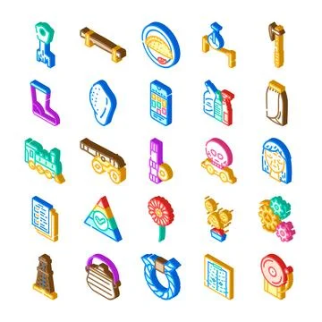 Variety of isometric graphic design elements collection Stock Illustration